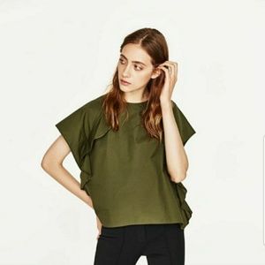 ZARA ARMY GREEN RUFFLE TOP -XS